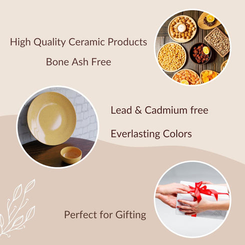 Glossy Mustard Ceramic Dinner Plate with 2 Serving Bowl - The Earth Store - Dinnerware