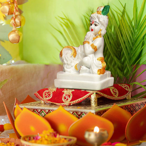 Gold White Gopal - The Earth Store - God Statue