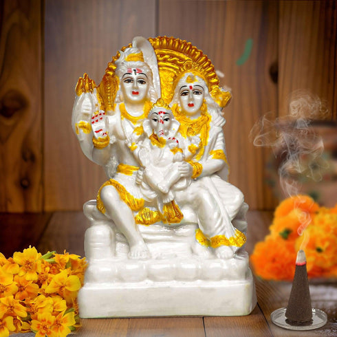 Gold White Shiva Parivar - The Earth Store - God Statue