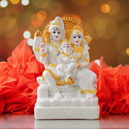 Gold White Shiva Parivar - The Earth Store - God Statue