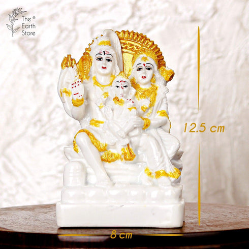 Gold White Shiva Parivar - The Earth Store - God Statue
