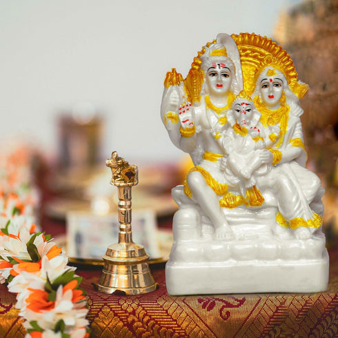 Gold White Shiva Parivar - The Earth Store - God Statue