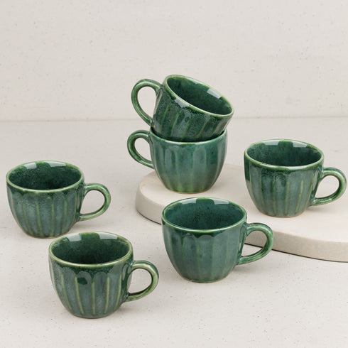 Green Frosted Tea Cup Set of 6, 150 ML