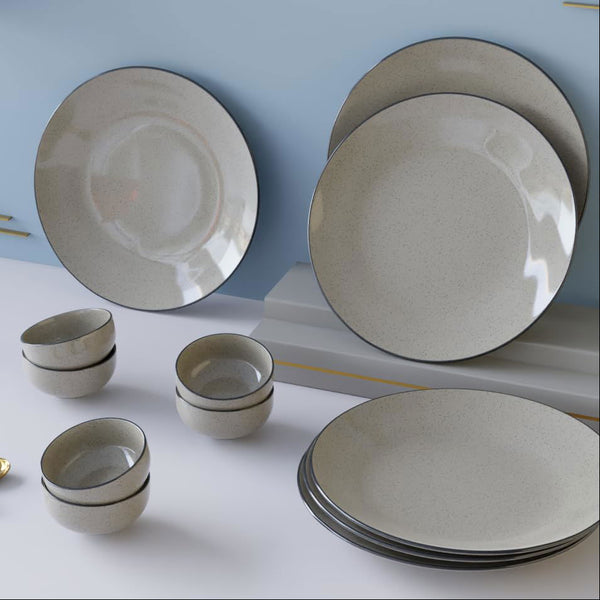Grey Marble Ceramic Dinner Set - 12 pieces ( 6 Plates + 6 Bowls ) - The Earth Store - Dinnerware