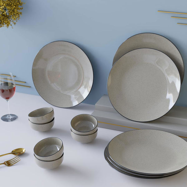 Grey Marble Ceramic Dinner Set - 12 pieces ( 6 Plates + 6 Bowls ) - The Earth Store - Dinnerware