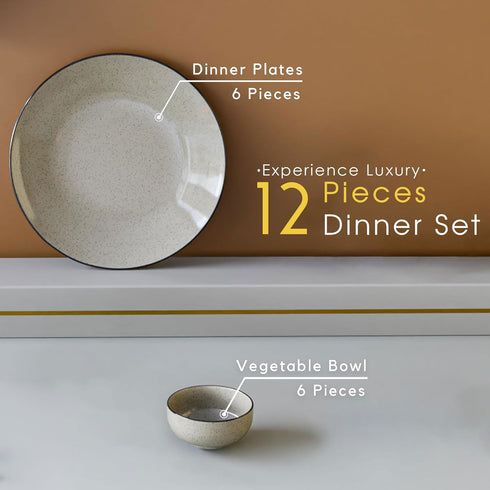 Grey Marble Ceramic Dinner Set - 12 pieces ( 6 Plates + 6 Bowls ) - The Earth Store - Dinnerware