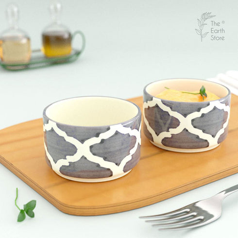 Grey Moroccan Dip Bowls (Set of 2) - The Earth Store - platter & dip