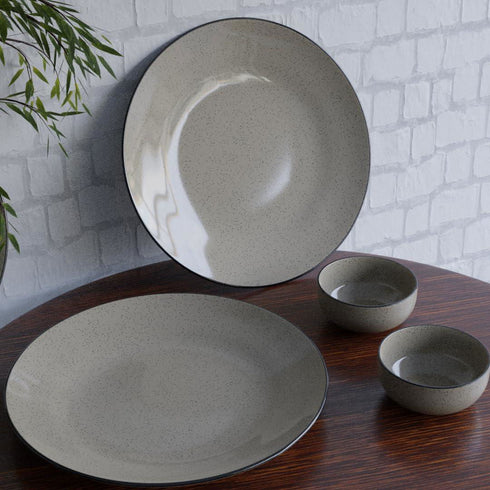 Handcrafted Glossy Grey 2 Ceramic Dinner Plate with 2 Serving Bowl - The Earth Store - Dinnerware