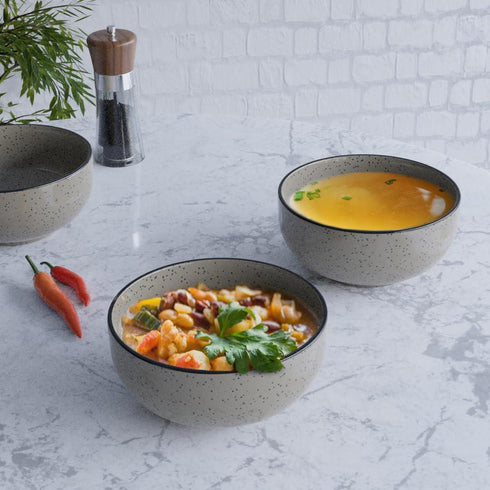 Handcrafted Glossy Grey 2 Ceramic Dinner Plate with 2 Serving Bowl - The Earth Store - Dinnerware