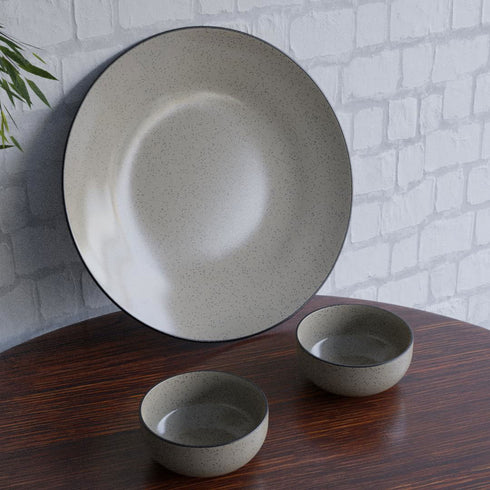Handcrafted Glossy Grey Ceramic Dinner Plate with 2 Serving Bowl - The Earth Store - Dinnerware