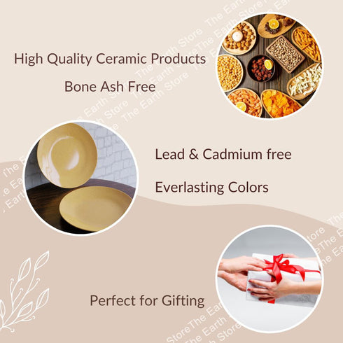 Handcrafted Glossy Mustard Marble Ceramic Set of 2 Dinner Plates - The Earth Store - Dinnerware