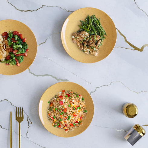 Handcrafted Mustard Marble Ceramic Set of 6 Dinner Plates - The Earth Store - Dinnerware