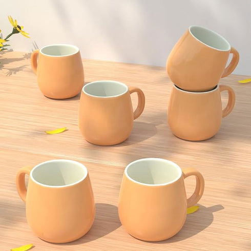 Orange Ceramic Cups Set of 6 190ML - The Earth Store - Cup Sets