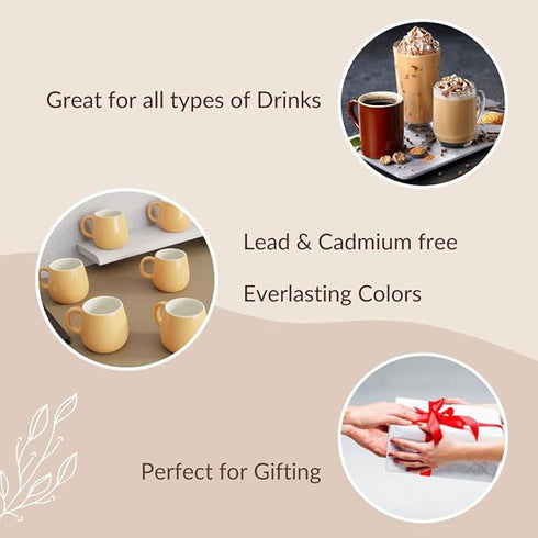 Orange Ceramic Cups Set of 6 190ML - The Earth Store - Cup Sets