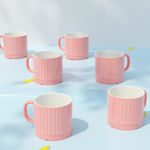 Handcrafted Pink Ceramic Fringe Cups Set (Set of 6) - The Earth Store - Cup Sets