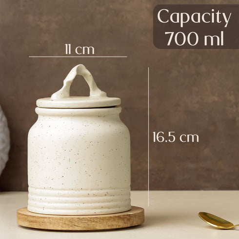 White Matte 700 ML Ceramic Pickle Jars with Air Tight Lid Set of 2