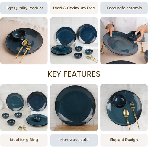 Galaxy Blue Ceramic Dinner Set of 8 Pieces Serving for 4