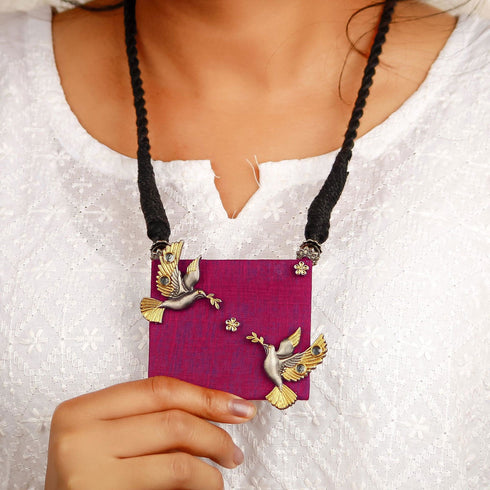 Magenta Avian Necklace Gold Chik Design - The Earth Store - Fashion Accessories