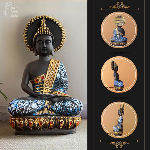 Majestic Meditating Buddha Statue Black Blue - The Earth Store - home decor