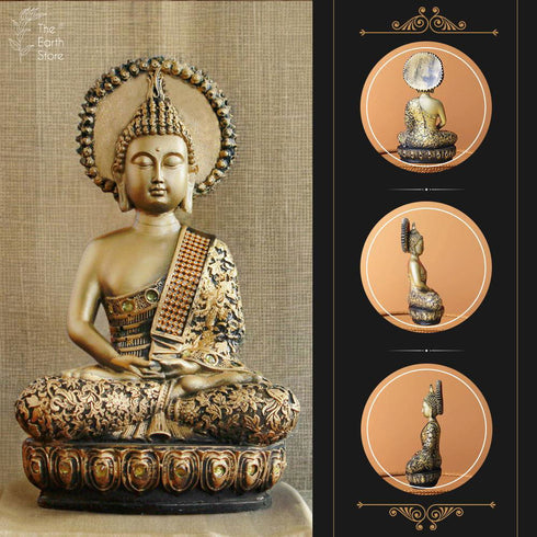 Majestic Meditating Buddha Statue Golden - The Earth Store - home decor