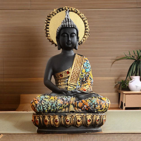 Majestic Meditating Buddha Statue Black Silver - The Earth Store - home decor