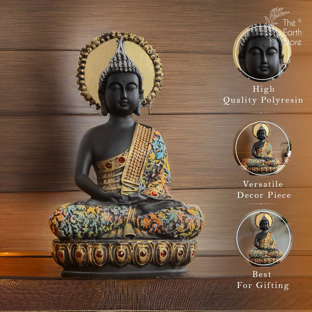 Majestic Meditating Buddha Statue Black Silver – The Earth Store