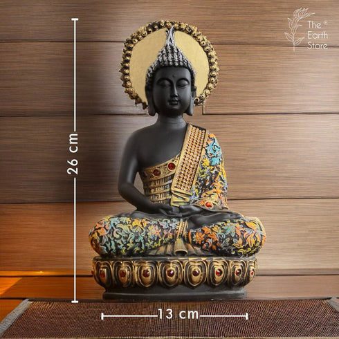 Majestic Meditating Buddha Statue Black Silver - The Earth Store - home decor