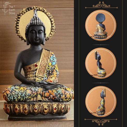 Majestic Meditating Buddha Statue Black Silver - The Earth Store - home decor