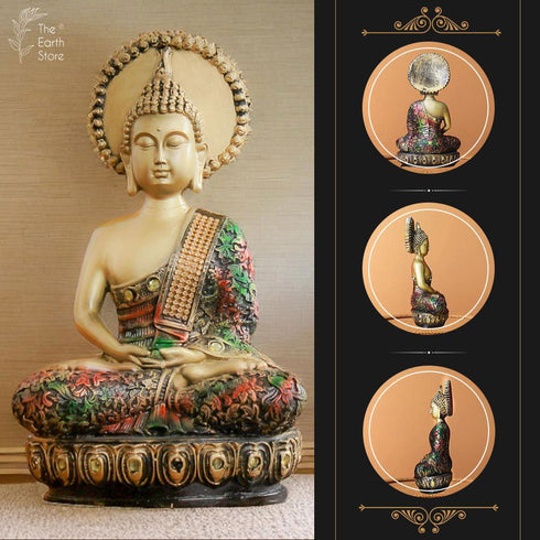 Majestic Meditating Buddha Statue Golden Green - The Earth Store - home decor
