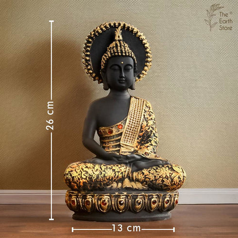 Majestic Meditating Buddha Statue Black Orange - The Earth Store - home decor