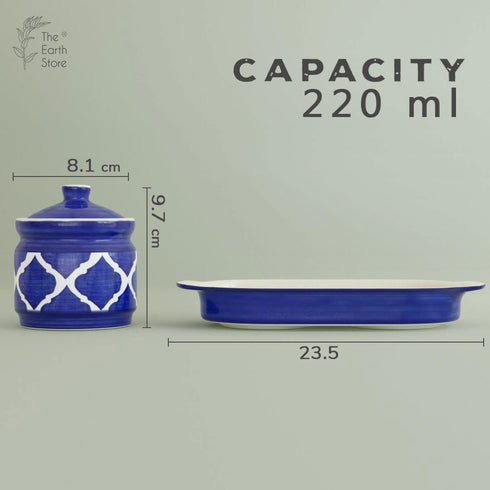 Moroccan Blue Pickle Jar with Spoon and Tray (Set of 2) - The Earth Store - Multipurpose Jars