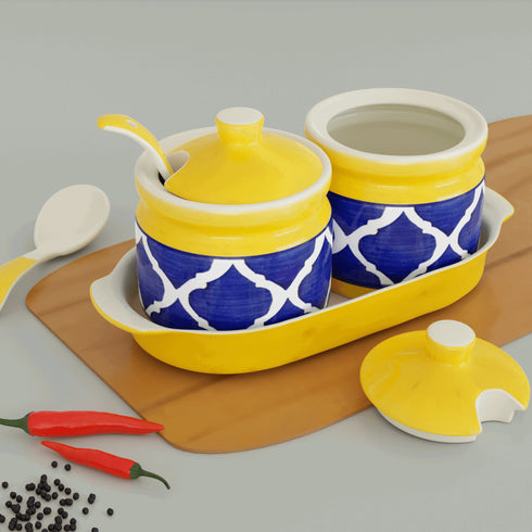 Moroccan Yellow Blue Carpet Pickle Jar(Set of 2) - The Earth Store - Multipurpose Jars