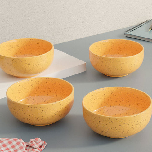 Mustard Marble Ceramic Bowl Set Of 4 - The Earth Store - Bowl