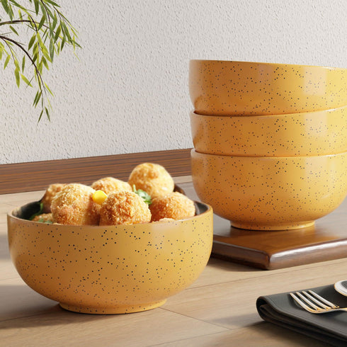 Mustard Marble Ceramic Bowl Set Of 4 - The Earth Store - Bowl