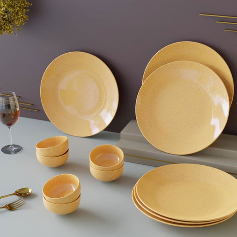 Mustard Marble Ceramic Dinner Set - 12 Pieces - The Earth Store - Dinnerware
