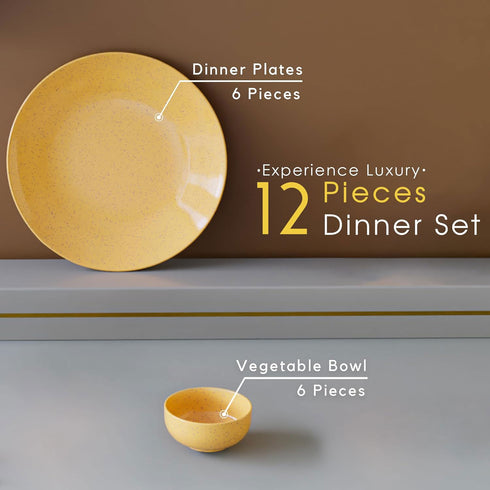 Mustard Marble Ceramic Dinner Set - 12 Pieces - The Earth Store - Dinnerware