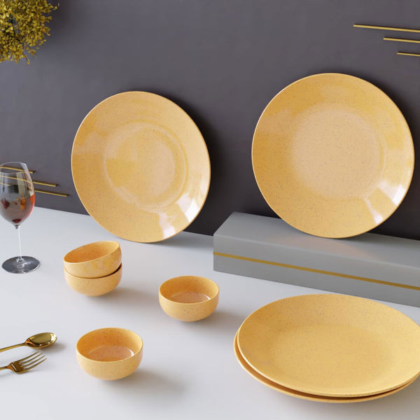 Mustard Marble Ceramic Dinner Set - 8 Pieces - The Earth Store - Dinnerware
