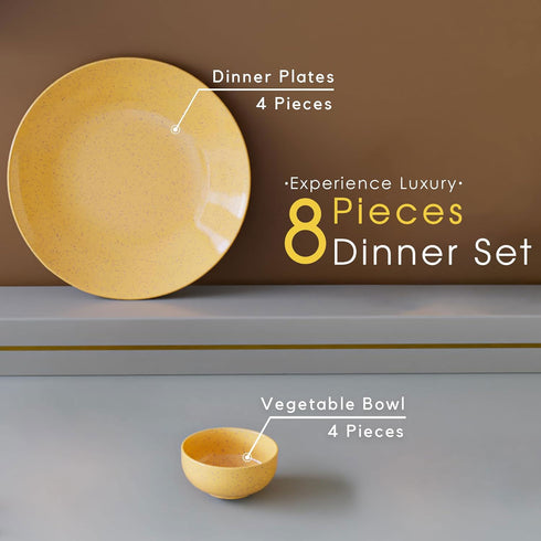 Mustard Marble Ceramic Dinner Set - 8 Pieces - The Earth Store - Dinnerware
