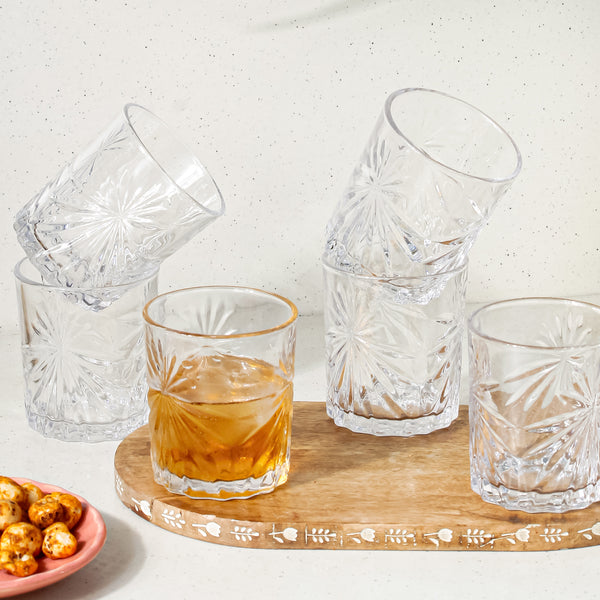 Palm Crystal Whisky Glass Set of 6, 300 ML
