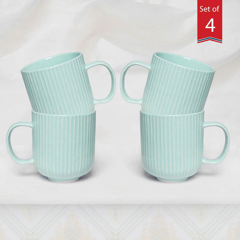 Pastel Fringe Green Ceramic Coffee (Set of 4) - The Earth Store - Mug Set