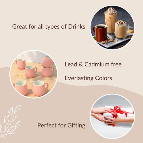 Pink Ceramic Ovule Shape Cups Set of 6 (Set of 6) - The Earth Store - Cup Sets