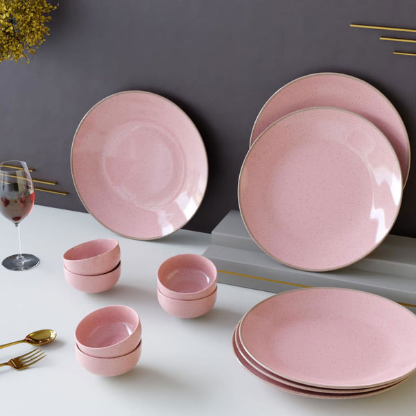 Pink Marble Ceramic Dinner Set - 12 pieces ( 6 Plates + 6 Bowls ) - The Earth Store - Dinnerware