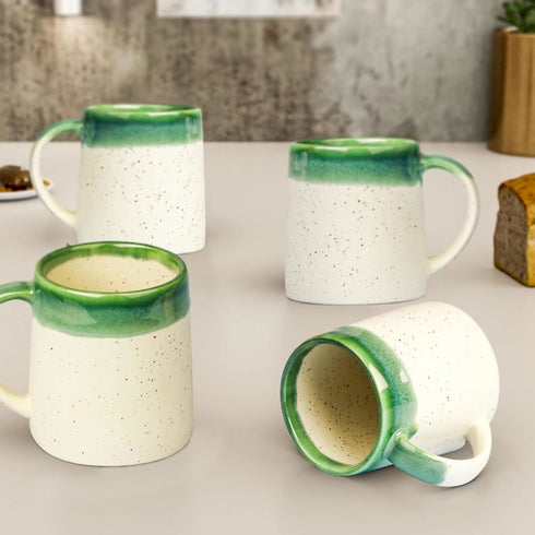 Pottery Dual Tone White and Green Coffee Mug (Set of 4) - The Earth Store - Mug Set