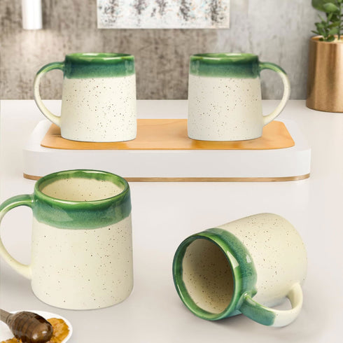 Pottery Dual Tone White and Green Coffee Mug (Set of 4) - The Earth Store - Mug Set