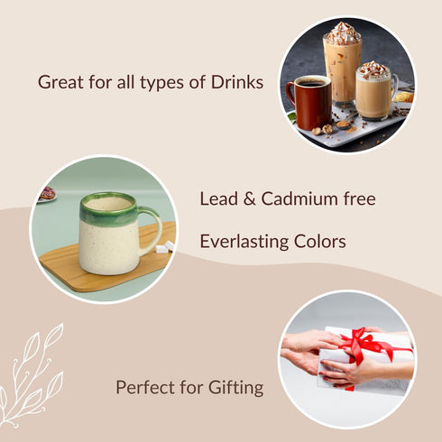 Pottery Dual Tone White and Green Coffee Mug (Set of 4) - The Earth Store - Mug Set