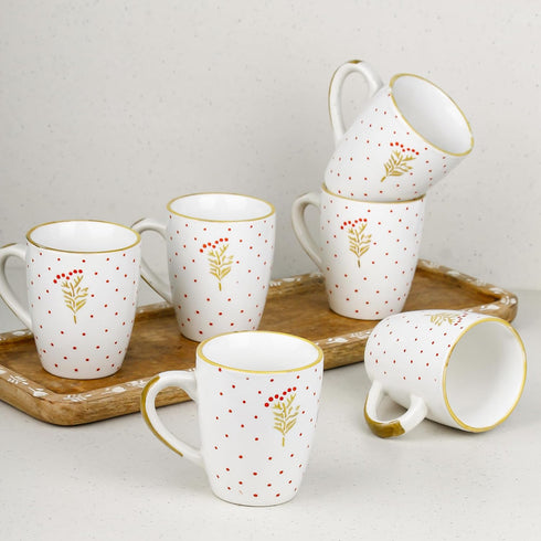 Red Polka Dot Ceramic Coffee Mug Set of 6, 250ML