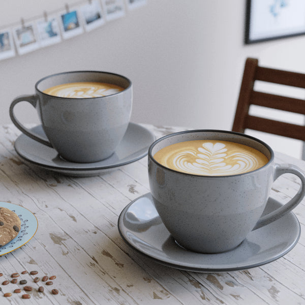 Grey Marble Cappuccino Cup Saucer Set Of 2 - The Earth Store - Cup Sets