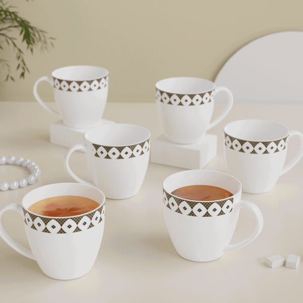 Set Of 6 Opal White Bone China Tea Cup - The Earth Store - Tea Cups