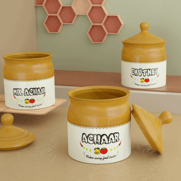 Ceramic Pickle Jar with Lid - 300ML (Set of 3) - The Earth Store - Multipurpose Jars