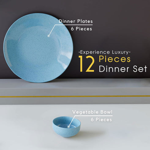 Sky Blue Marble Ceramic Dinner (Set of 12) - The Earth Store - Dinnerware